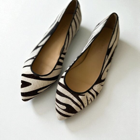 Talbots Zebra Print Pointed Toe Flats | Size 7.5 | Leather & Fur | Made in Brazi - Picture 2 of 9